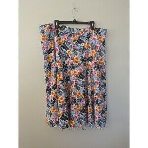 Woman Within Linen Midi Skirt Floral Flowy Rockabilly Cottagecore Tropical 3X